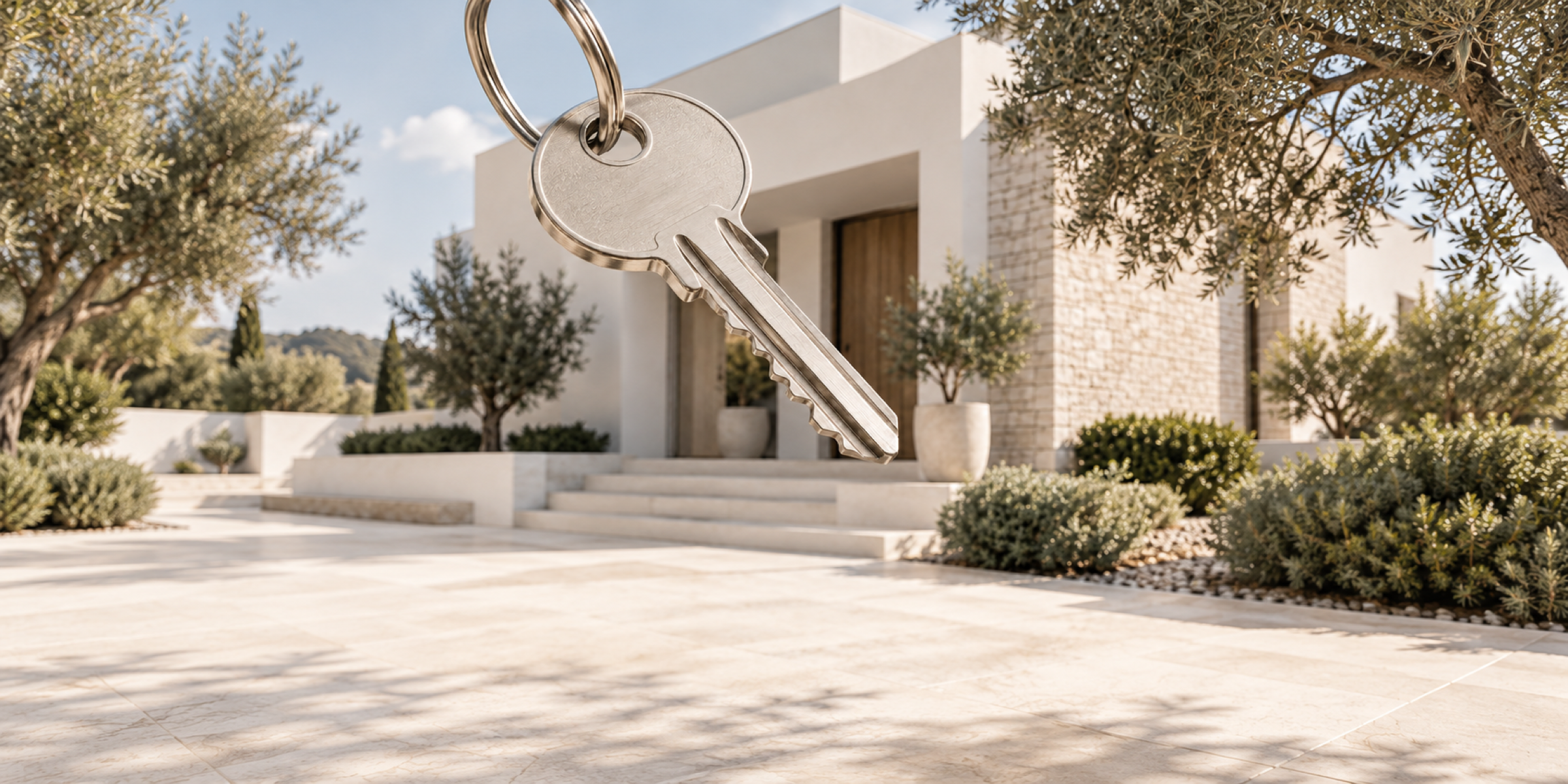 Llave frente a una vivienda contemporánea